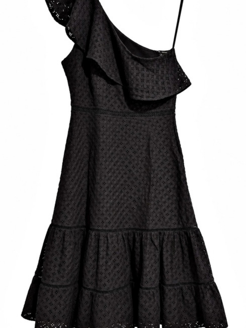 Banana Republic Black One-Shoulder Eyelet Midi Dress Black Size 6